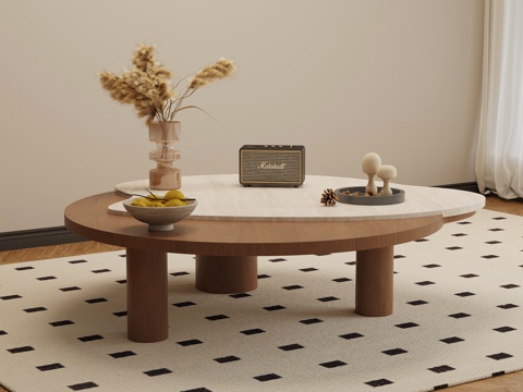  侘寂中古茶几 异形茶几 大理石茶几3d模型 