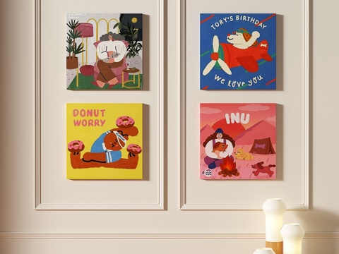  现代，奶油风，简约，组合，装饰画3d模型 