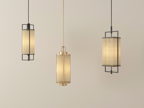 新中式吊灯 装饰吊灯 金属吊灯su模型