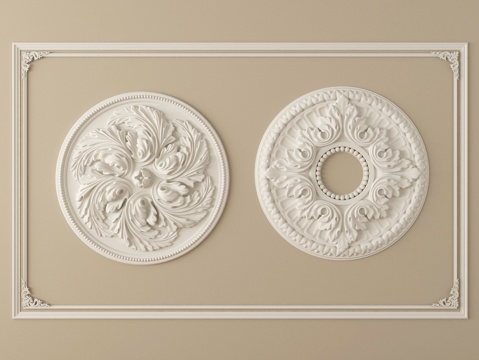 法式石膏线条 雕花 灯盘su模型
