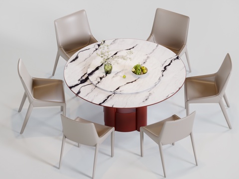  现代奶油圆餐桌3d模型 