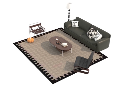  中古风沙发茶几组合3d模型 