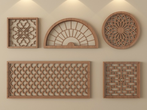 中式镂花窗 复古窗 镂空窗格 窗花su模型