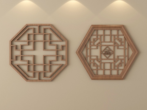 新中式镂花窗 窗花 镂空窗格su模型