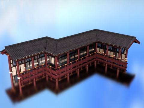  古建连廊廊架3d模型 