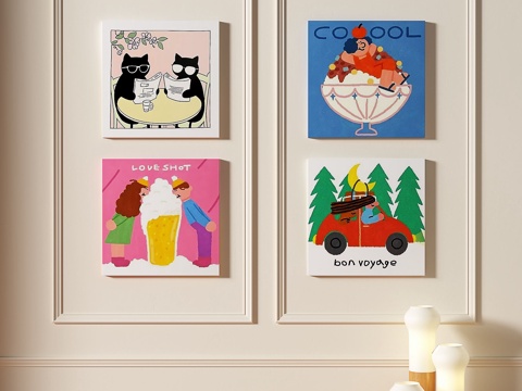  现代，奶油风，简约，组合，装饰画3d模型 