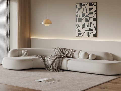 现代布艺沙发 弧形沙发 多人沙发su模型