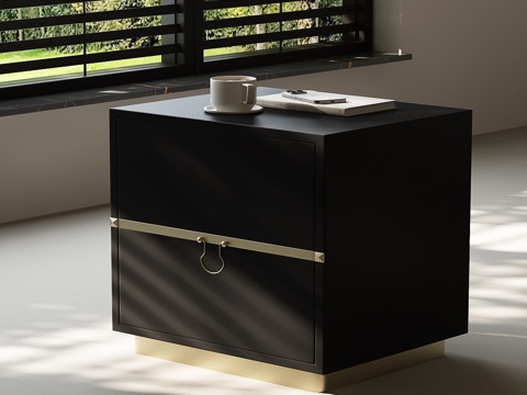  现代床头柜 意式床头柜 现代意式床头柜 茶杯 书籍 摆件3d模型 