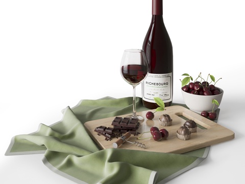  葡萄酒与巧克力3d模型 