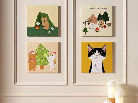  现代，儿童，奶油风，组合画3d模型 