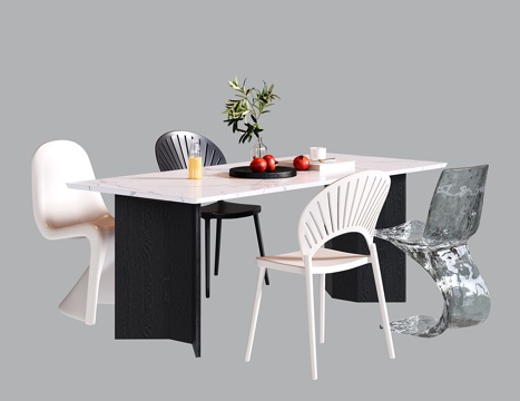  现代餐桌椅 大理石餐桌 餐椅3d模型 