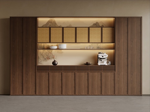  新中式酒柜 宋式风酒柜 餐边柜3d模型 