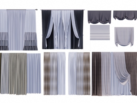  枕头 窗帘 枕套su模型 