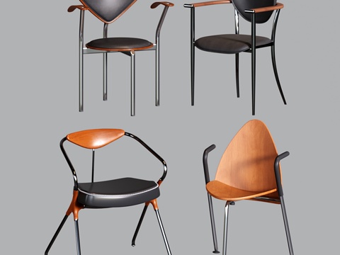 中古单椅 不锈钢餐椅 写字椅su模型