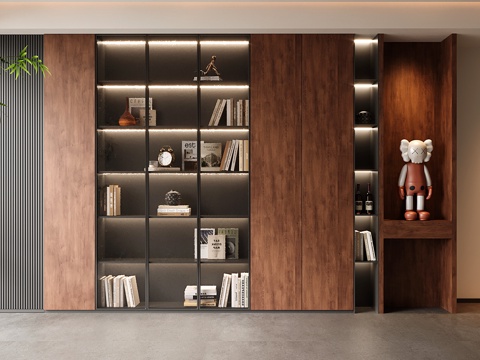  中古现代书柜 定制满墙书柜3d模型 