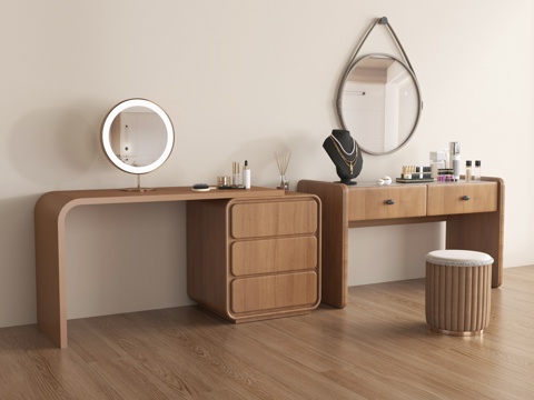 现代法式梳妆台 化妆台 化妆镜 化妆凳su模型