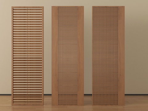新中式屏风隔断 格子屏风隔断su模型