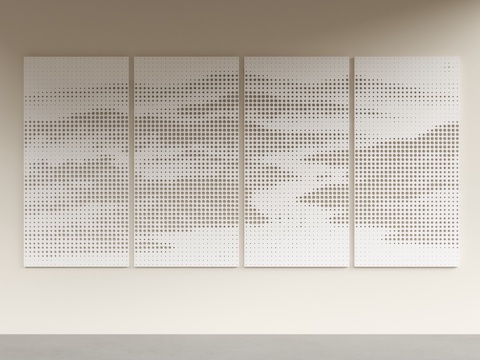 现代穿孔板模型 山水画穿孔板 山水画冲孔背景墙 渐变穿孔板su模型
