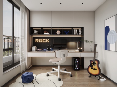  现代简约书房3d模型 