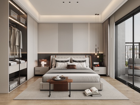  现代简约卧室3d模型 
