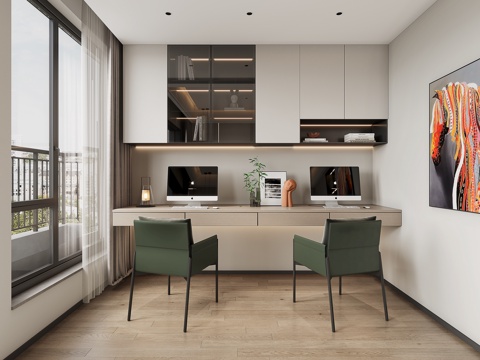  现代简约书房3d模型 