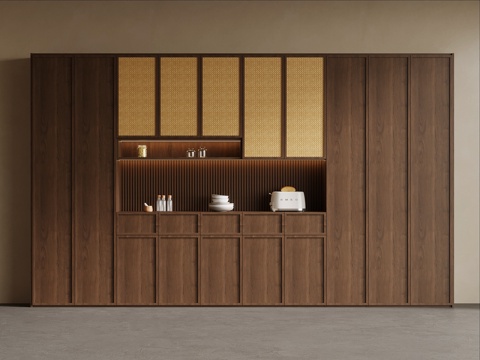 新中式酒柜 宋式风酒柜 餐边柜su模型