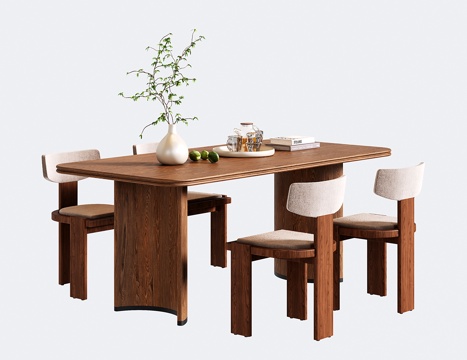  中古现代餐桌椅 长方形木餐桌 餐椅3d模型 