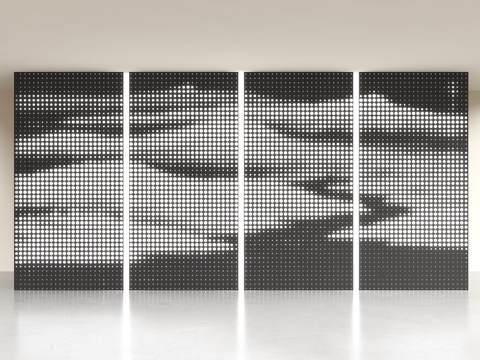  现代穿孔板模型 山水画穿孔板 山水画冲孔背景墙 渐变穿孔板3d模型 