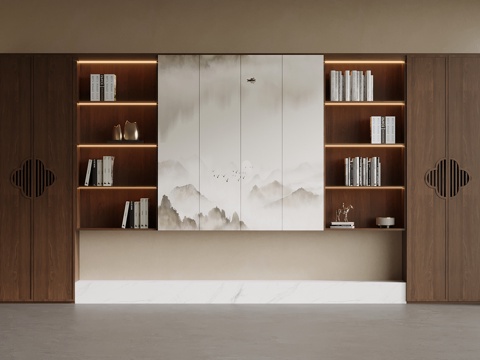  新中式书柜3d模型 