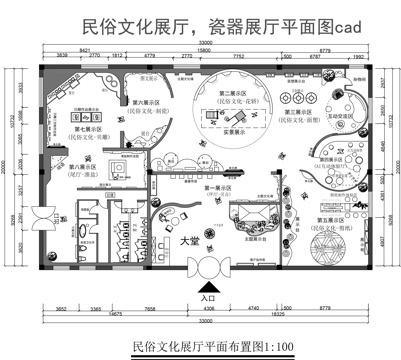 民俗文化展厅平面图 瓷器展厅cad施工图cad施工图