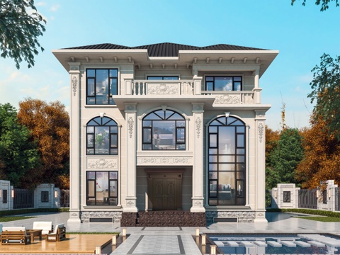 简欧独栋别墅 自建房别墅 三层别墅su模型