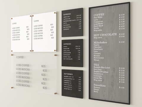 现代咖啡店标价 标识 菜单 水牌 展示牌 广告牌su模型