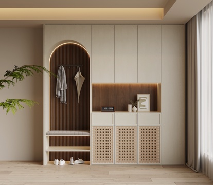  中古风鞋柜 玄关鞋柜3d模型 