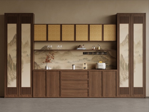 新中式酒柜 宋式风酒柜 餐边柜su模型