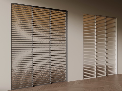 现代移门 玻璃格栅推拉门su模型