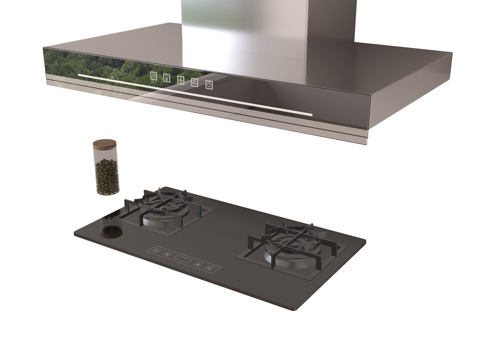  现代炉灶 油烟机su模型 