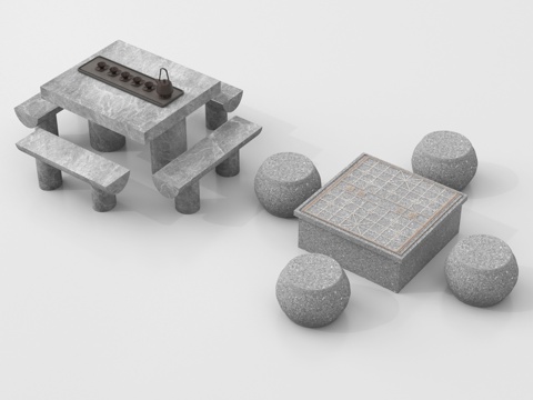  新中式石头户外桌椅 茶桌椅 休闲桌椅3d模型 