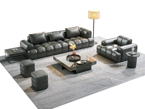现代办公沙发茶几组合 商务沙发 事业单位沙发su模型