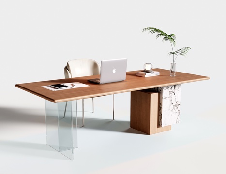  现代书桌椅 实木大理石书桌3d模型 