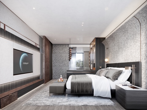  现代主卧室3d模型 