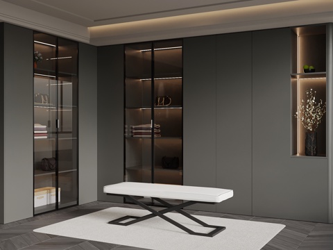 现代意式衣帽间 L型衣柜su模型