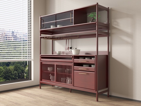  新中式茶水柜 餐边柜 储物柜3d模型 