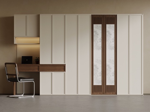  中古风衣柜 书桌一体柜3d模型 