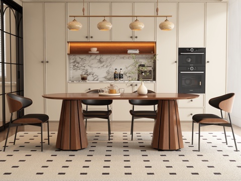  现代中古风餐厅 餐桌椅3d模型 