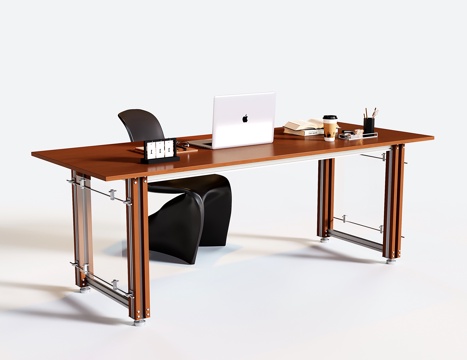  现代中古书桌椅 铝型材书桌3d模型 