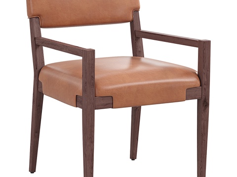  中古风皮革餐椅 扶手椅 休闲椅3d模型 