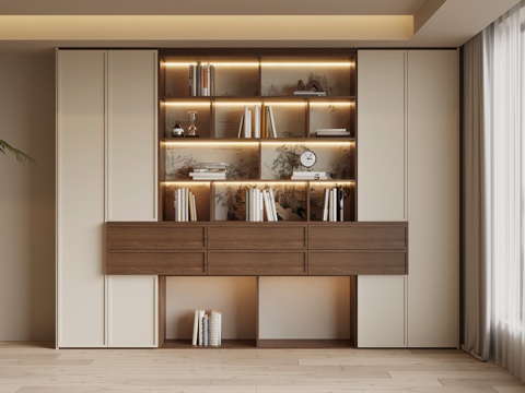 新中式书柜 宋式风书柜su模型