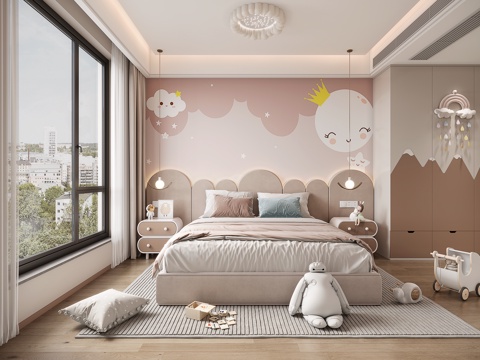  现代奶油风女孩房3d模型 