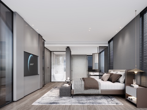  现代主卧室3d模型 