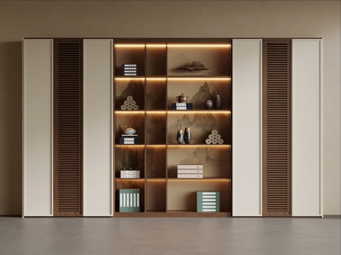 新中式书柜 宋式风书柜su模型